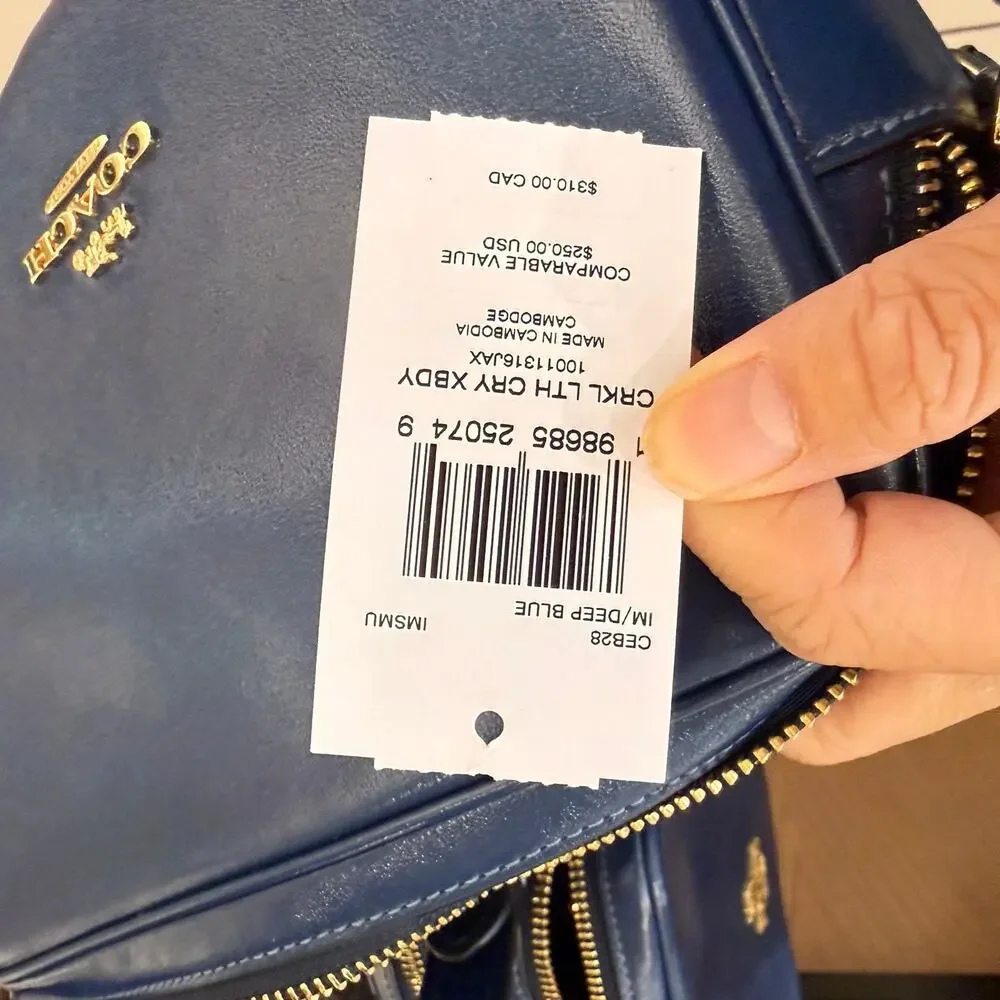 NEW‼️Coach Carey Crossbody Bag CEB28 crinkle leather/Gold/Deep Blue